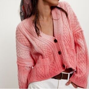 Free people Washed Ashore Pink Cable Knit Women's Sweater size M NWOT